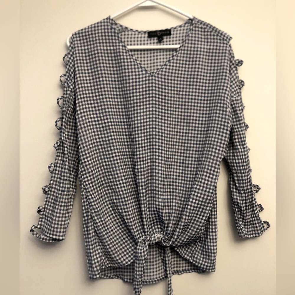 Fred David Front-Tie Blouse with Peak-a-boo Sleeves, Size M